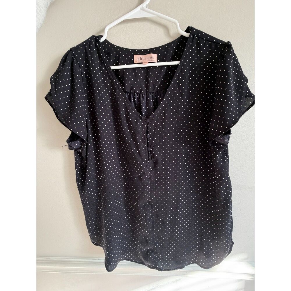 Philosophy Black Polka Dot Flutter Sleeve Blouse – Women's Large